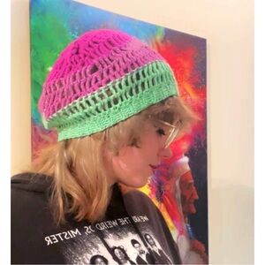 Handmade Crochet Hat Blue Purple Teal Slouchy Beanie Boggin Women’s Handcrafted